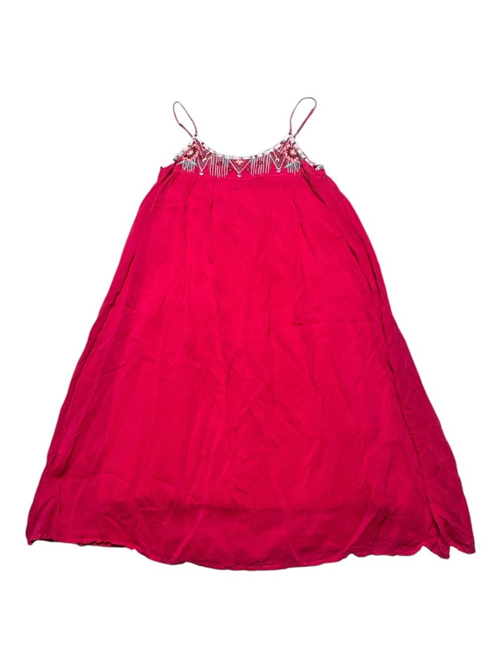Johnny Was Womens Medium Hot Pink Spaghetti-Strap Dress Maxi Boho Hippie